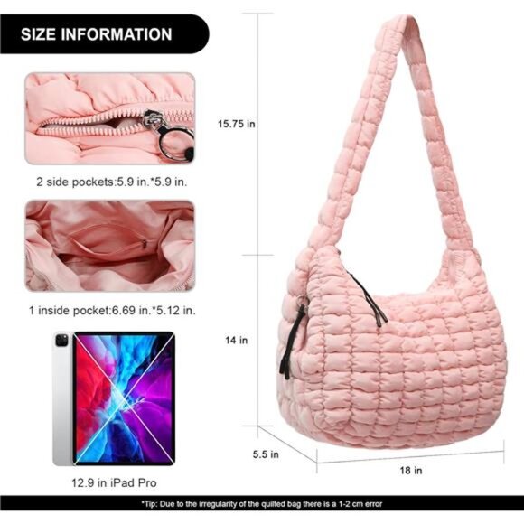 Large Puffer Crossbody Handbags - Pink - Picture 3 of 6